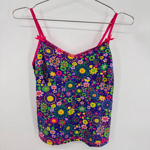 Y2K Multicolor Floral Cami Tank Top Cropped Bows Girlhood Twee Colorful Medium